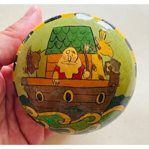 Vintage Noah's Ark Painted Wooden Trinket Box